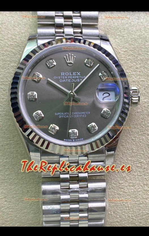 Rolex Datejust 31MM Movimiento ETA-2671 Reloj Réplica Suizo en Acero 904L Dial Gris