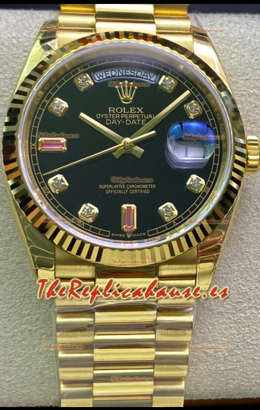 Rolex Day Date 128238 Presidential Reloj Oro Amarillo 18K 36MM - Dial Negro Calidad a Espejo 1:1