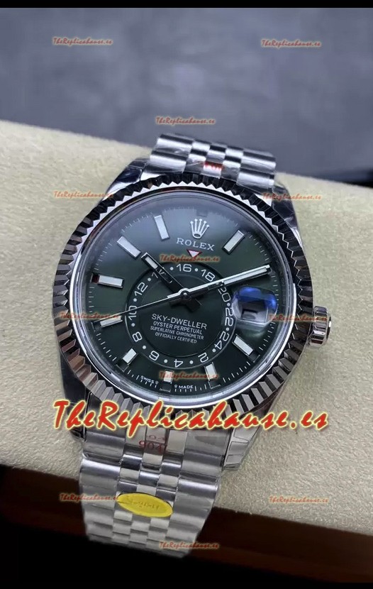 Rolex Sky-Dweller REF #m336935 Dial Verde Reloj Caja Acero 904L Réplica Espejo 1:1