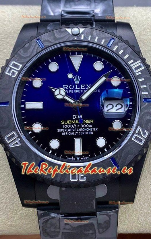 Rolex Submariner DiW Edición Especial Reloj con Revestimiento DLC Bisel de Carbono Dial Azul