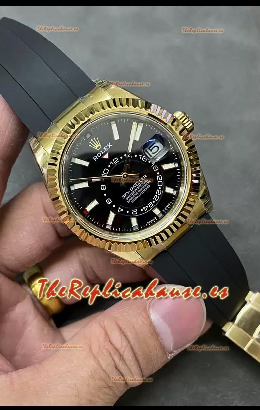 Rolex Sky-Dweller REF# M336235 Dial Negro Reloj Oro Amarillo Caja Acero 904L Réplica Espejo 1:1