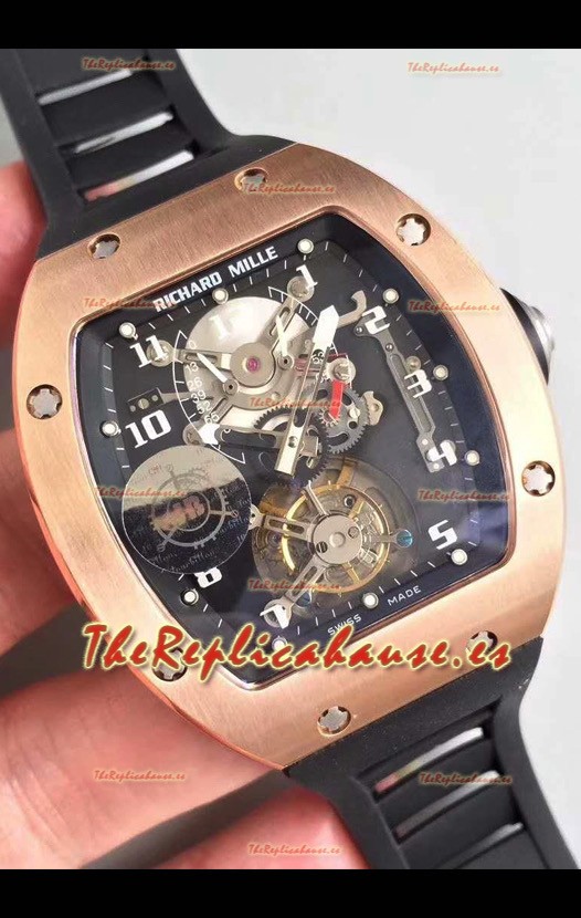 Richard Mille RM001 Genuino Tourbillon Reloj Réplica Suizo Caja en Oro Rosado
