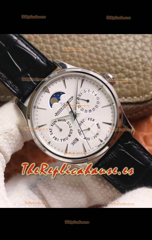 Jaeger LeCoultre Master Ultra Fino Calendario Perpetual Reloj Réplica Suizo en Dial Blanco