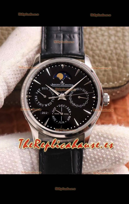 Jaeger LeCoultre Master Ultra Fino Calendario Perpetual Reloj Réplica Suizo en Dial Negro