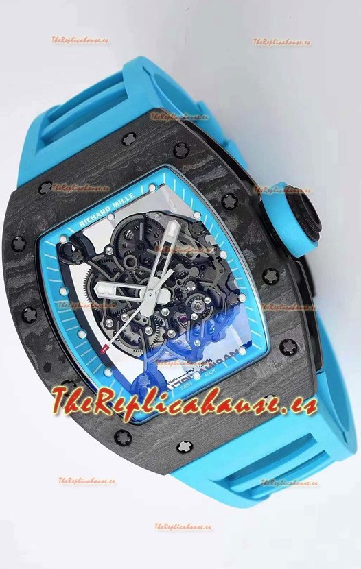 Richard Mille RM055 Caja de Carbono Forjado Reloj Réplica a espejo 1:1 Correa Azul
