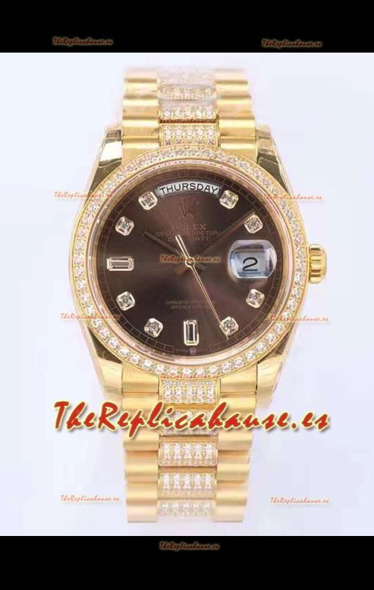 Rolex Day Date Presidential Reloj Oro Amarillo 18K 36MM - Dial Marrón Calidad a Espejo 1:1