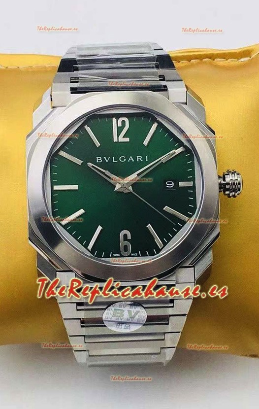 Bvlgari Edición Octo Roma Reloj Réplica a Espejo 1:1 en Caja de Acero - Dial Verde