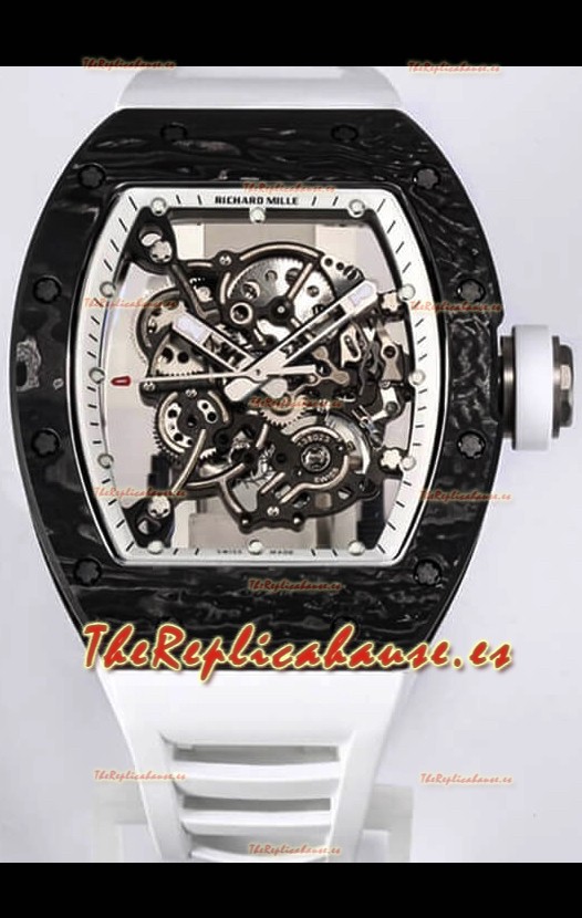 Richard Mille RM055 Caja Carbono Negra Reloj Réplica a Espejo 1:1 Correa Blanca
