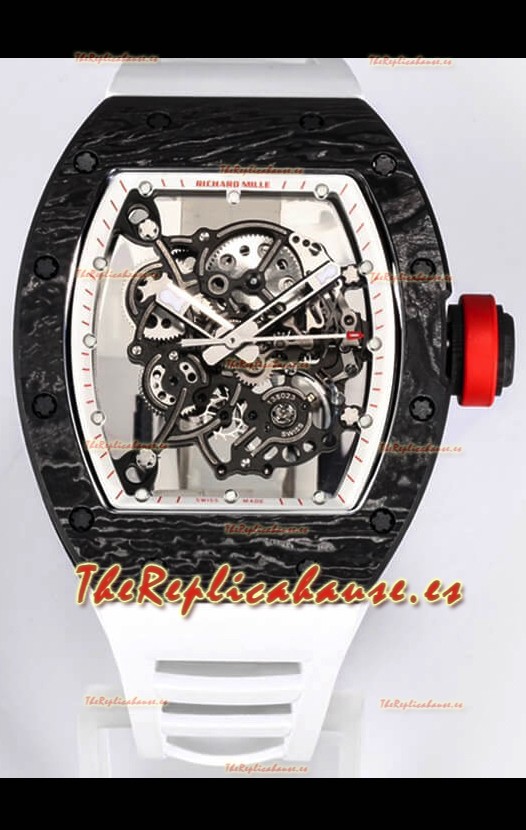 Richard Mille RM055 Caja Carbono Negra Reloj Réplica a Espejo 1:1 Correa Blanca