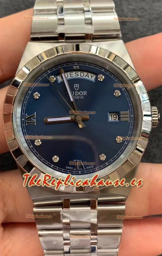 Tudor Reloj Edición Royal - Réplica Espejo 1:1 en Caja de Acero - Dial Diamantes Azul