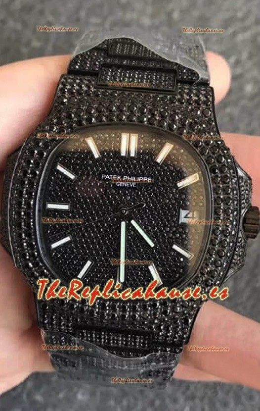 Patek Philippe Nautilus 5711 Revestimiento Negro Venom PVD Diamonds Reloj Réplica Suizo Dial Negro