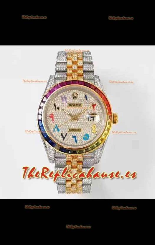 Rolex Datejust Full ICED Out Numerales Arábigos Reloj Caja en 41MM - Movimiento 3135 Oro Amarillo