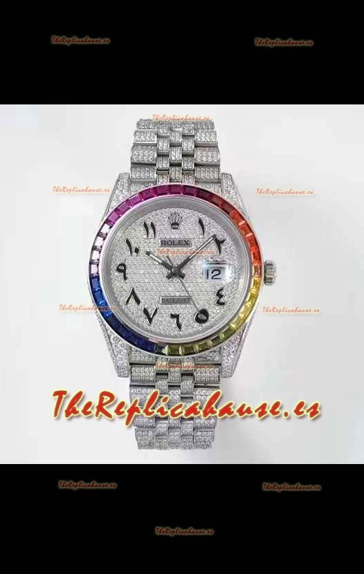 Rolex Datejust Full ICED Out Numerales Arábigos Reloj Caja en 41MM - Movimiento 3135 Acero Inoxidable
