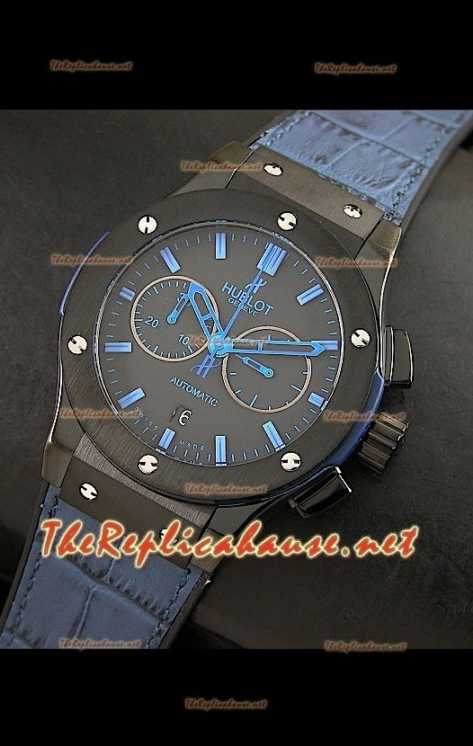 Hublot Classic Fusion Swiss Watch, estuche en PVD y malla azul