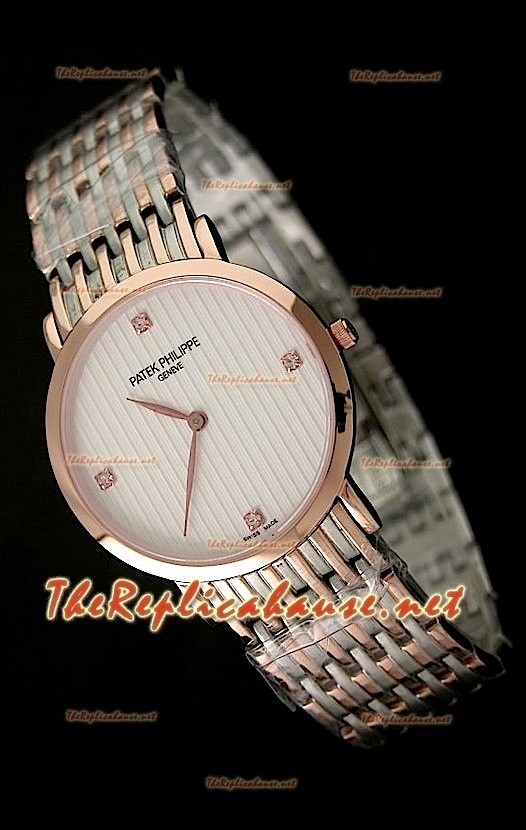 Patek Philippe Reloj Japonés de Cuarzo en Oro Rosa - 38MM Esfera Blanca