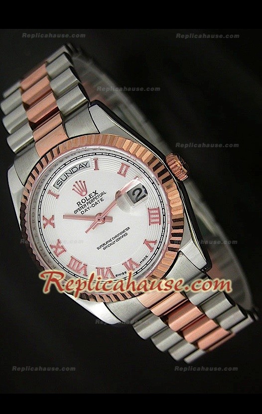Rolex DayDate Reproducción Reloj Suizo en Dos Tonos de Oro Rosa