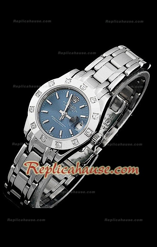 Rolex Datejust Reproducción Reloj Suizo para Señoras con Esfera en Azul oscuro