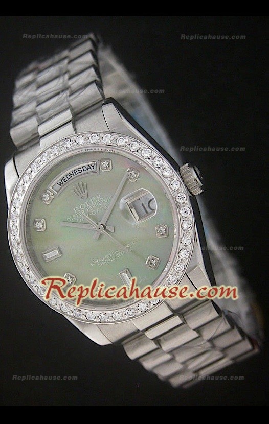 Rolex DayDate Reproducción Reloj Suizo con Esfera Verde Perla