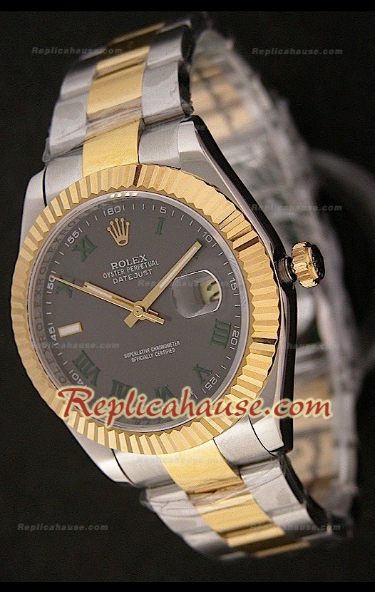 Rolex Datejust Réplica Reloj para Hombres en Dos Tonos y Esfera Gris
