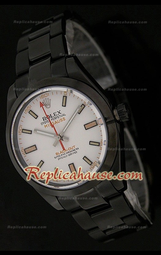 Réplica Reloj Suizo Rolex Edición Milgauss Blackout con Esfera Blanca