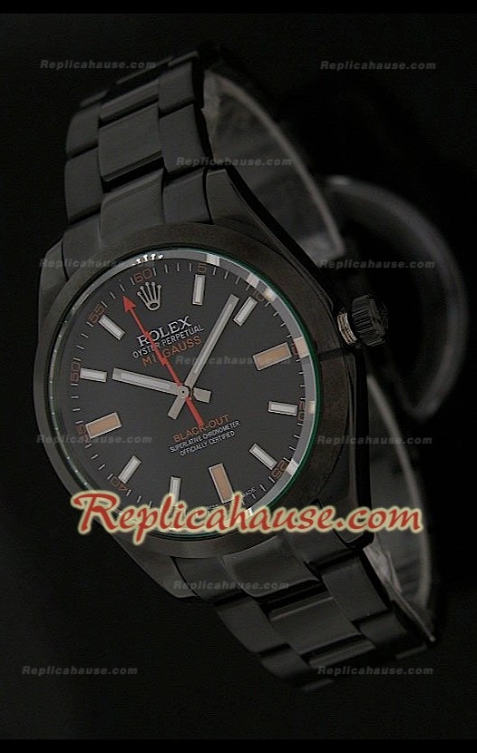Réplica Reloj Suizo Rolex Edición Milgauss Blackout con Esfera de color Negro