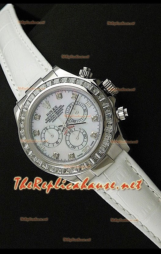 Rolex Daytona Reloj Cosmógrafo con Movimento Suizo 7750 en Blanco y Correa de Piel