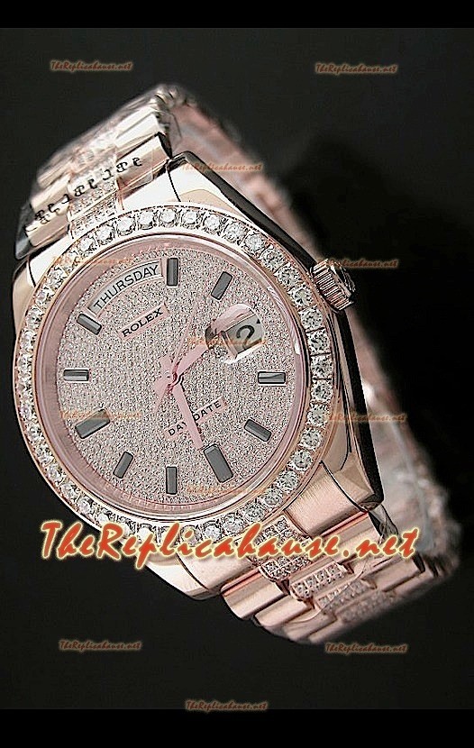 Rolex Daydate II Reloj Suizo - 41MM en Oro Rosa y Diamantes Redondos en Bisel