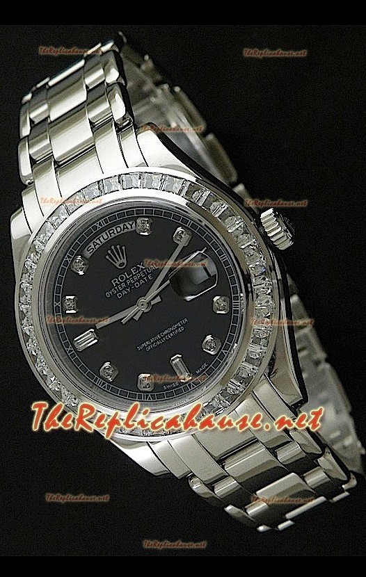 Rolex Daydate Reproducción Reloj Suizo - Reloj mediano- 37MM con Esfera de color Negro