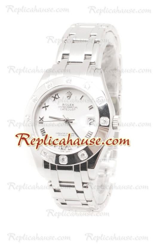 Datejust Rolex Reloj Suizo de imitación en acero inoxidable y Dial Blanco - 34MM
