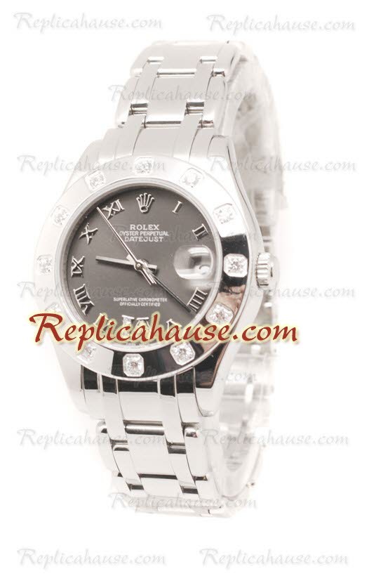 Datejust Rolex Reloj de imitación Japonés en acero inoxidable y Dial Gris - 34MM