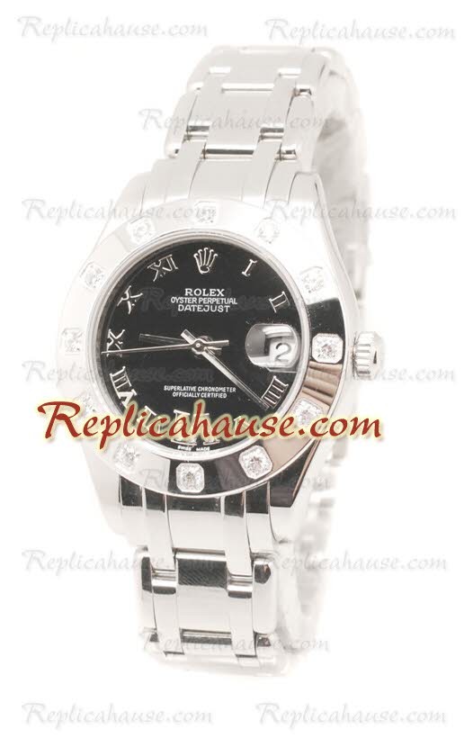 Datejust Rolex Reloj de imitación Japonés en acero inoxidable y Dial Negro - 34MM