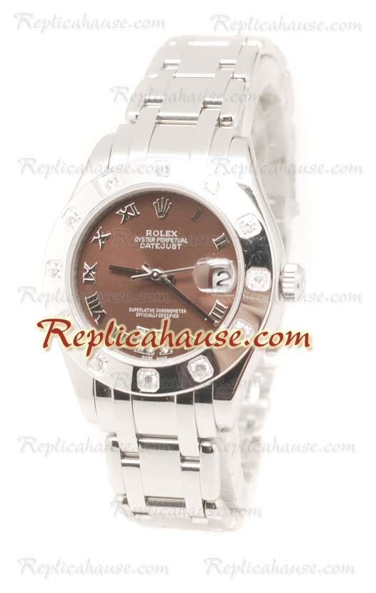 Datejust Rolex Reloj Suizo de imitación en acero inoxidable y Dial Marrón - 34MM