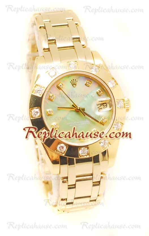 Pearlmaster Datejust Rolex Reloj Japonés en Oro Amarillo y Dial color Perla - 34MM