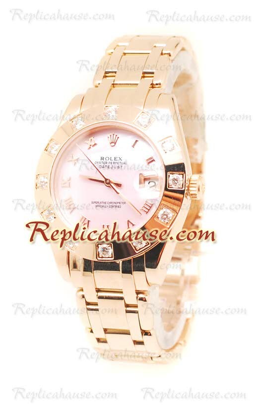 Pearlmaster Datejust Rolex Reloj Suizo en Oro Rosa y Dial rosa perlado - 34MM