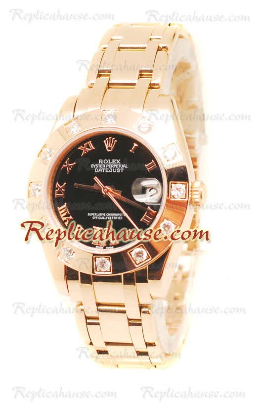 Datejust Rolex Reloj de imitación Japonés en Oro Rosa y Dial Negro - 34MM
