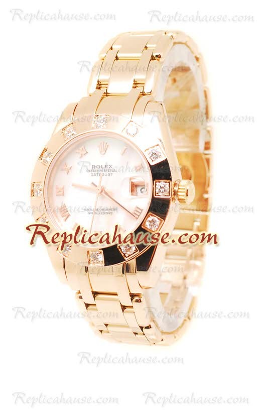 Pearlmaster Datejust Rolex Reloj Japonés en Oro Rosa y Dial color Perla - 34MM