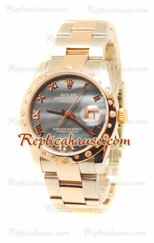 Datejust Rolex Reloj Suizo de imitación en dos tonos Oro Rosa y Dial Gris - 36MM