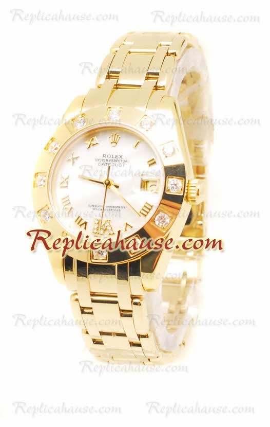 Pearlmaster Datejust Rolex Reloj Suizo en Oro Amarillo con Dial Color Perlado - 34MM