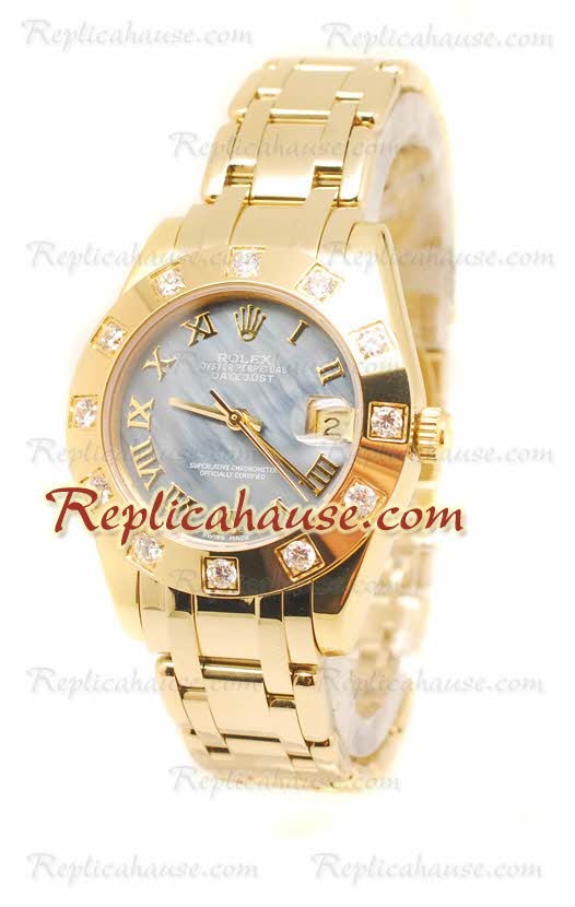 Pearlmaster Datejust Rolex Reloj Japonés en Oro Rosa y Dial Perlado - 34MM
