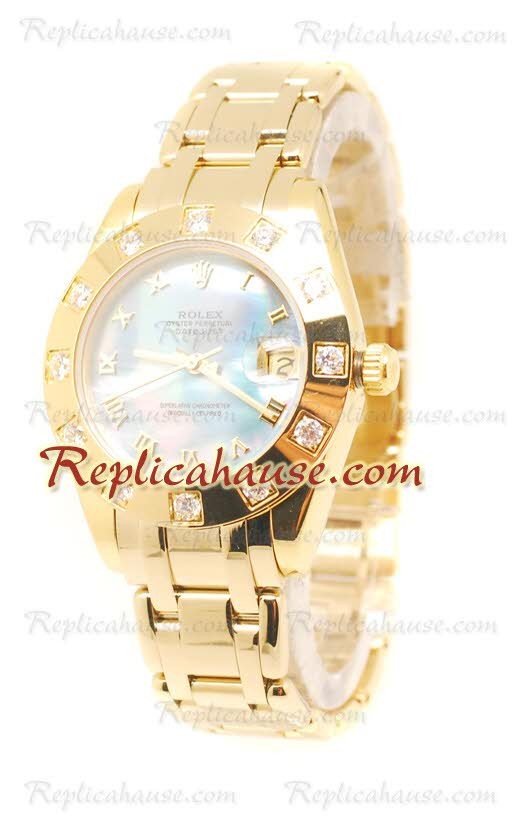 Pearlmaster Datejust Rolex Reloj Suizo en Oro Amarillo en el Dial Color Perla - 34MM