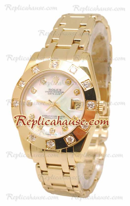 Pearlmaster Datejust Rolex Reloj Suizo en Oro Amarillo con Dial Color Perlado - 34MM