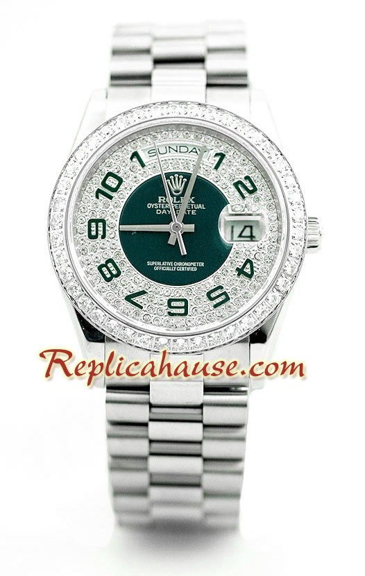 Rolex Réplica Day Date Dial Aniversario 50 Años con diamantes Reloj