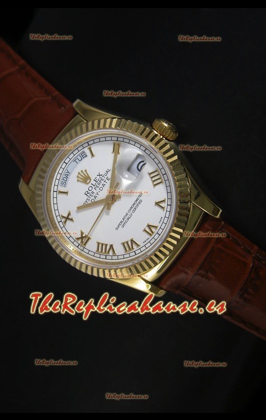 Rolex Day Date 36MM Reloj Réplica Suizo en Oro Amarillo - Dial Blanco