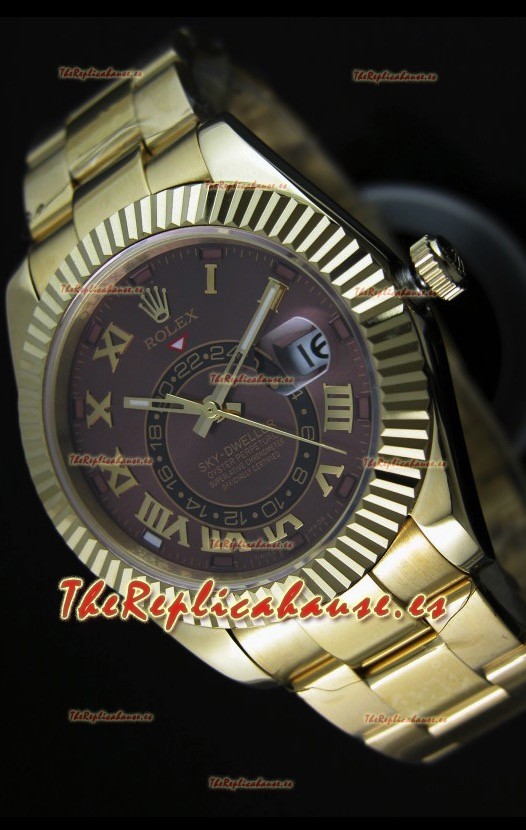 Rolex Sky-Dweller Reloj de Oro Amarillo de 18K en Dial Marrón y Numerales Romanos