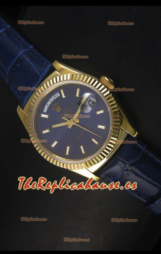 Rolex Day Date 36MM Reloj Réplica Suizo en Oro Amarillo - Dial Azul Oscuro
