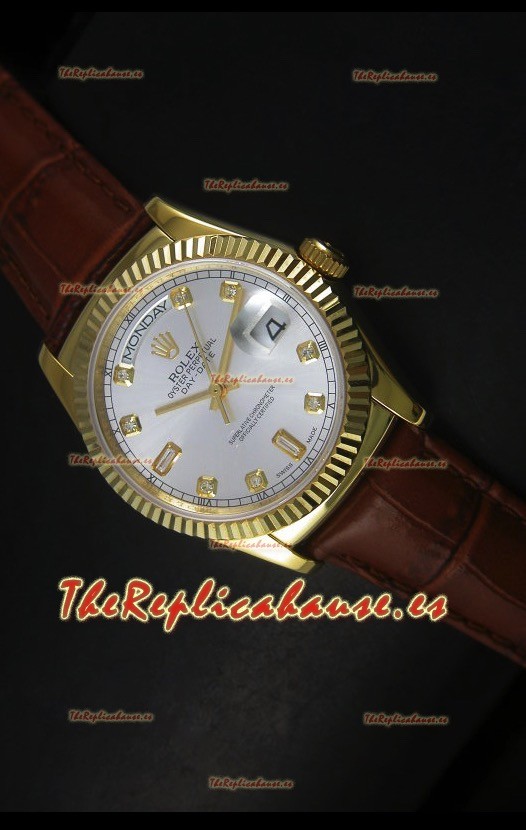Rolex Day Date 36MM Reloj Réplica Suizo en Oro Amarillo - Dial de Plata