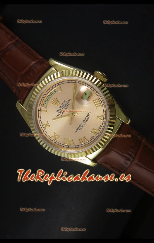 Rolex Day Date 36MM Reloj Réplica Suizo en Oro Amarillo - Dial Champange