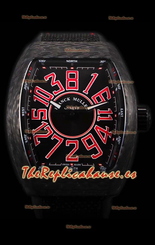 Franck Muller Vanguard Reloj Suizo Caja de Carbono índices rojos 