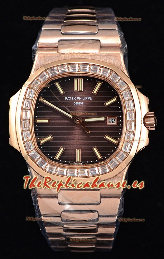 Patek Philippe Nautilus 5711/1R Reloj a Espejo 1:1 Bisel Diamantes Baguette