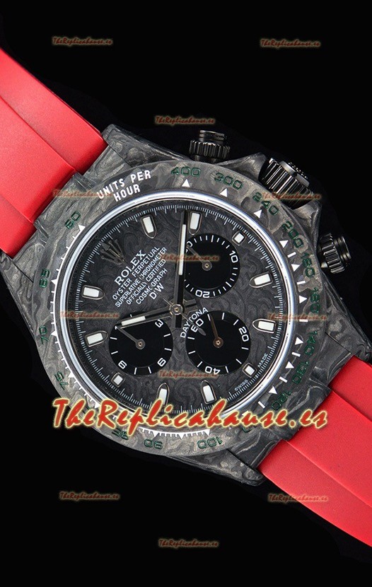 Rolex Daytona DiW Forged Reloj Réplica a espejo 1:1 Caja de Carbono con Correa color Rojo